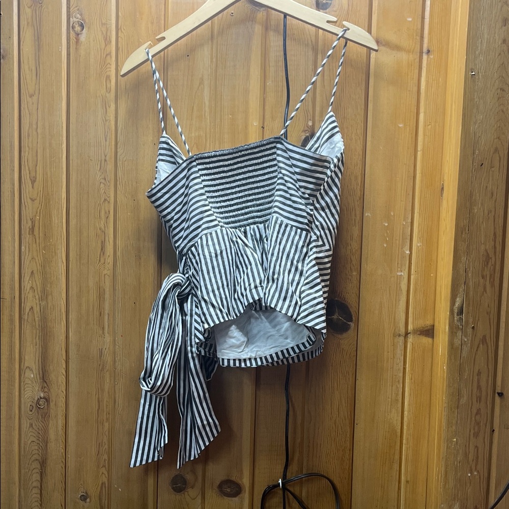 Anthropologie Black & White Striped Tie-Waist Cami - Picture 3 of 3